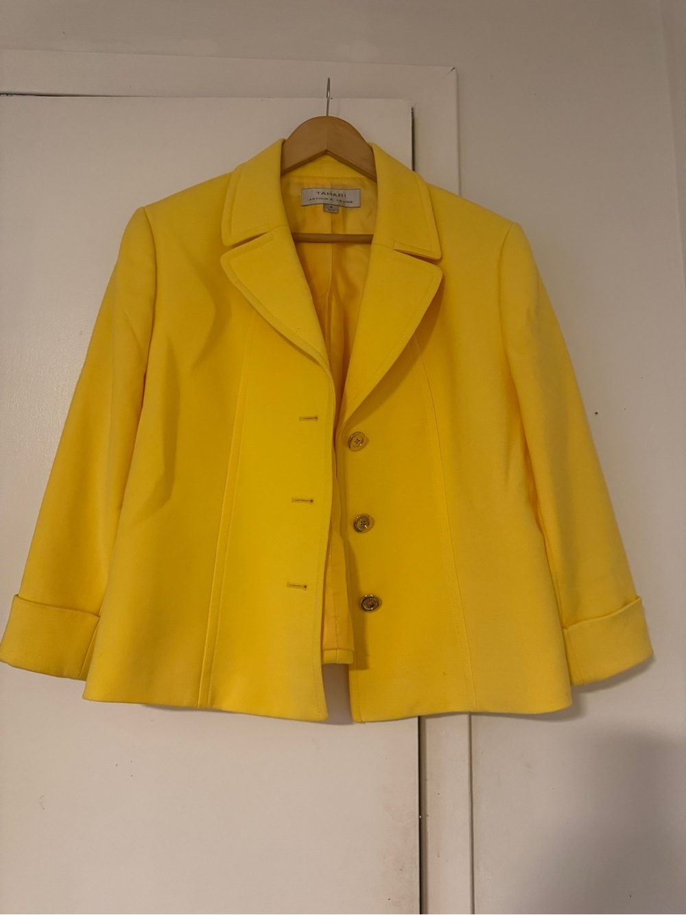 Tahari ASL Bright Yellow Tailored Wool-Blend Blazer